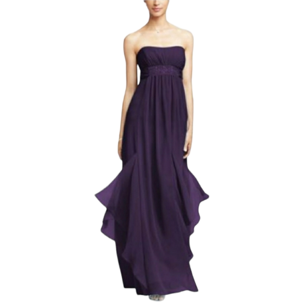 David's Bridal Deep Purple Strapless Gown